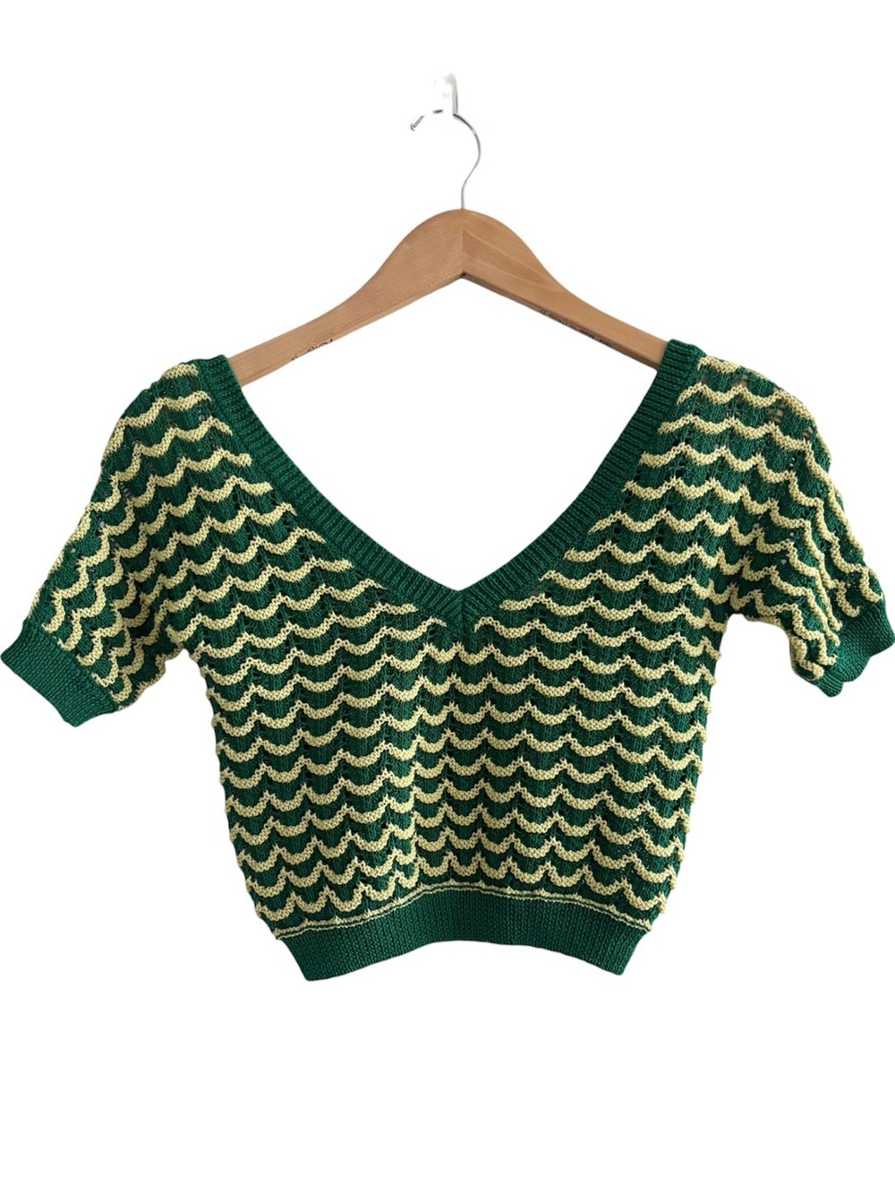 Zara Crochet Deep V-Neck Scallop Knit Crop Top